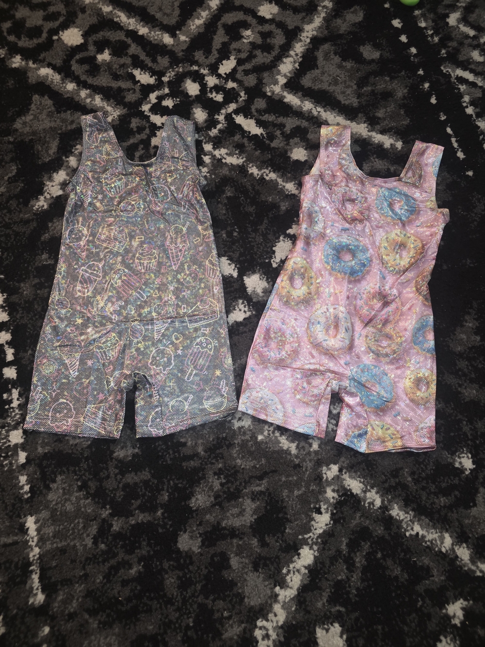 Girls Holographic Gymnastics Unitards 2-Pack Donut Print Size 5–6 Years New